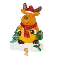Image of Widdle Gifts Ltd Christmas Fun Reindeer Stocking Hanger Holder Fireplace Mantle Hooks Decoration