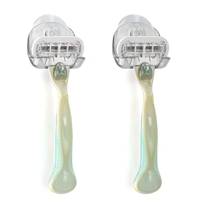 Image of kwmobile 2X Razor Holder with Suction Cup Self Adhesive Shaver Wall Mount Bathroom Organizer for Glass and Tiles Transparent