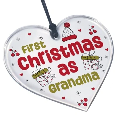 Image of Red Ocean Christmas Decoration 1st As Grandma Gift Acrylic Heart Tree Grandparent Gifts For