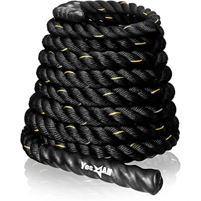 Image of Yes4All Battle Rope 38/50 mm Diameter Poly Dacron 9m, 12m, 15m Length Workout Rope, B. 38 12 m AWNY, Without Anchor + Strap