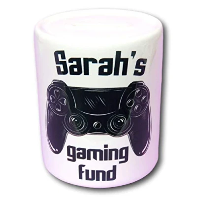 Image of gaming Fund money box Personalised savings pot gamer gift for teenager stocking filler present boys