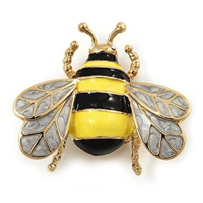 Image of Avalaya Yellow/Black Enamel Bee Brooch in Gold Plated Metal 4cm Length