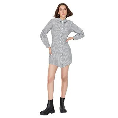 Image of Trendyol FeMan Mini Shirt Dress Regular fit Woven Black