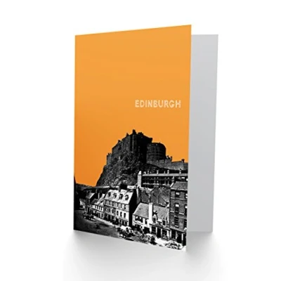 Image of Wee Blue Coo Grassmarket Edinburgh Scottish Landmark Orange Greetings Card