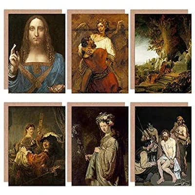 Image of Artery8 Manet Rembrandt Da Vinci Jesus Religion Angel Saviour Mixed Fine Art Greeting Card Pack of 6