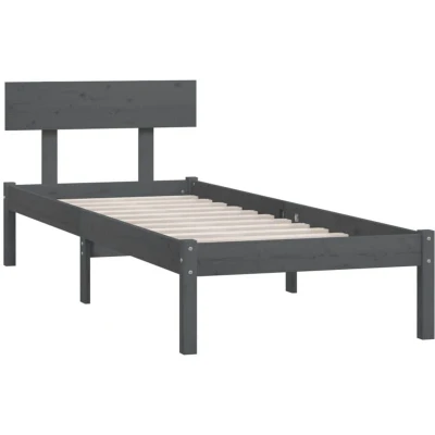 Image of vidaXL Bed Frame without Mattress Grey Solid Wood Pine Single