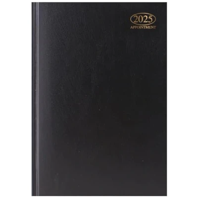Image of 2025 A4 Week to Diary with Appointment Times WTV Hardback Organiser Casebound Planner (Black)
