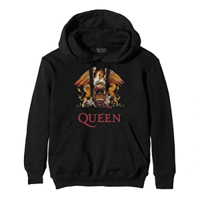 Image of Rockoff Trade Men&#039;s Queen Classic Crest Pullover Hoodie, Black (Black Black), XX (Size:XX Large)