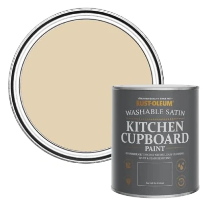 Image of Rust Oleum Beige Scrubbable Kitchen Cupboard Paint in Satin Finish Sandhaven 750ml
