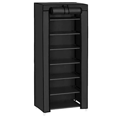 Image of SONGMICS 8 Tier Shoes Rack with Dustproof Cover, 28 x 46 126 cm, Shoe Storage Cabinet, Organiser, Stand Holds 16 24 Pairs of Shoes, for Living Room, Hallway, Black RXJ024B02V1