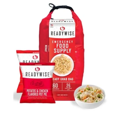 Image of ReadyWise, 60 Servings, Breakfast, Lunch &amp; Dinner, Grab Go Dry Bag, Freeze Dried, 25 Years Shelf Life, Emergency Food, 7 Days For 1 Person, Week Food