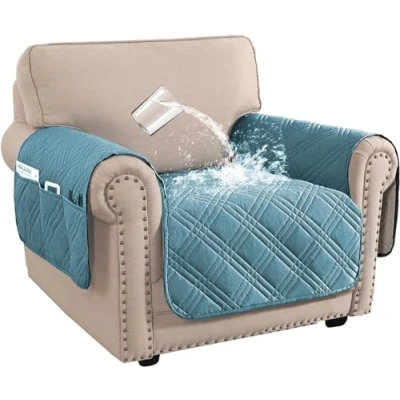 Image of FASCINATDECO Waterproof Sofa Covers 1 Seater, Armchair Covers, Slipcovers, Pet Couch Non Slip Washable Protectors from Pets Kids Dogs, Blue