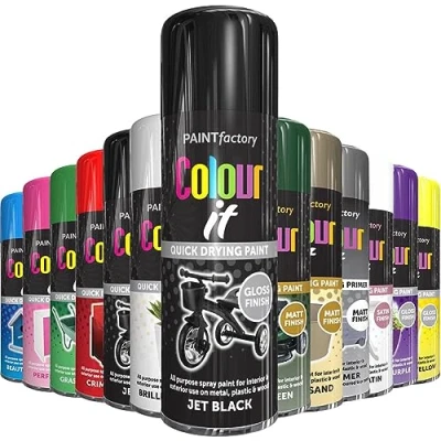 Image of AlezyB 1 x Black Gloss All Purpose Aerosol Spray Paint 250ml. Excellent Coverage, Quick &amp; Fast Drying for interior exterior Multipurpose Metal Plastic Wood Glass.