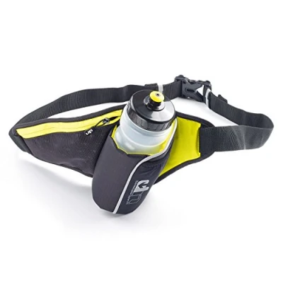 Image of Ultimate Performance Ribble II 650ml Hip bottle &amp; Holster Hydration belt Insulated angled holder easy access fits 26&quot; 42&quot; waist large zipped pocket smart phone Yellow