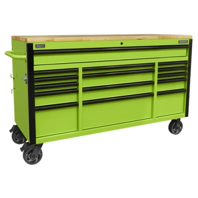 Image of Sealey Superline Pro 15 Drawer Mobile Trolley with Wooden Worktop 1549mm