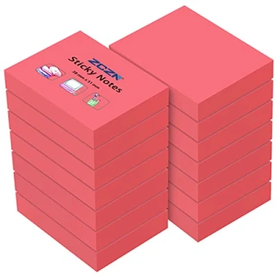 Image of ZCZN Small Sticky Notes 38 x 51mm, 100 Sheets/Pad, 14 Pads, Red