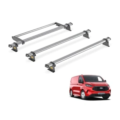 Image of Van Guard Roof Rack for Ford Transit Custom (2024+) 3 Steel Bars &amp; Roller [Only Fits Long (L2) with Barn Doors] Ulti Bar Trade SB348 L2/VGR 09