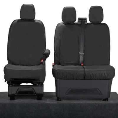 Image of Van Demon Tailored Seat Covers for Ford Transit Custom (2024 ) [Driver + Self cut Passenger Headrest Holes] Airbag Compatible, Heavy Duty Work Protection Accessories