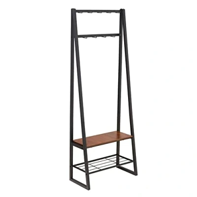 Image of Amazon Basics 9 Hook Coat Rack with Shoe Bench and 2 Tier Storage, 70.1 x 33 175.2 cm, Black