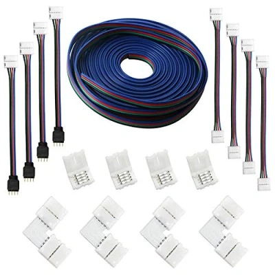 Image of RUNCCI YUN 4 pin RGB LED Strip Extension Cable(5M),LED Strips Connectors Kits with Jumpers,L Shape Connecters for 5050 Flexible Light