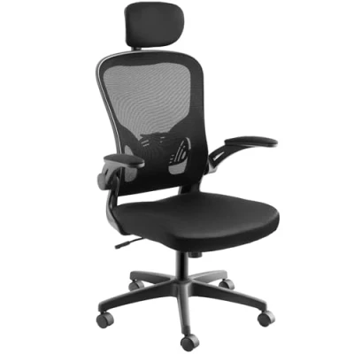 Image of TecTake® Height Adjustable Office Chair with Ergonomic Backrest &amp; Headrest, Lumbar Support, 360 Swivel Function, Padded Seat Armrests, Mesh Cover Tilt Function Ideal Desk Gaming