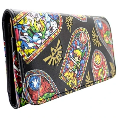 Image of The Legend of Zelda Wind Waker Stained Glass Purse Tri Fold ID &amp; Card Holder, Black