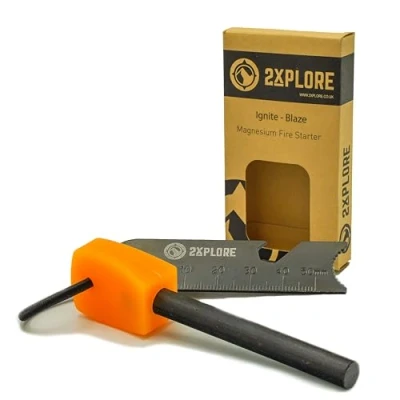 Image of 2XPLORE Flint And Steel Fire Starter Kit Ferro Rod Bushcraft Survival Equipment Striker Multi Tool With A Orange Glow In The Dark Handle Essential Camping Equipment.