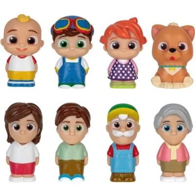 Image of CoComelon Deluxe Family 8 Figure Set Includes JJ, Tom Tom, Yoyo, Bingo, Dad, Mom, Grandpa, Grandma Toys for Preschoolers