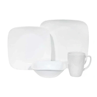 Image of Corelle 16 Piece Vitrelle Glass Pure White Chip and Break Resistant Dinner Set, Service for 4,