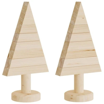Image of vidaXL Wooden Christmas Trees for Decoration 2 pcs 30 cm Solid Wood Pine