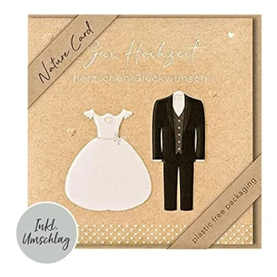 Image of bsb Wedding Card with Bride and Groom Motif Nature Cards Sustainable Envelope Greeting Gift 15.5 x cm