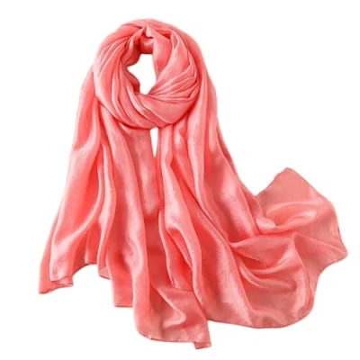 Image of Lina &amp; Lily Shimmer Sheen Scarf Shawl Wrap for Wedding Evening Dress Sheer Lightweight (Coral)