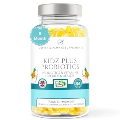 Image of Probiotic Gummies for Kids &amp; Adults 150 x Natural Pineapple Flavoured Gummy Vitamins with Active Bacteria, Vitamin B3, B5, B6 C Immune System, Energy Gut Health Support
