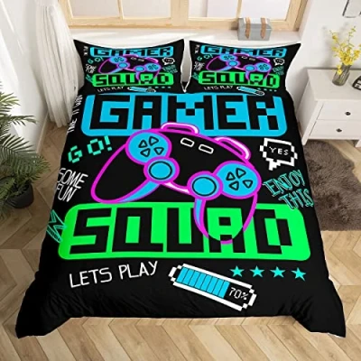 Image of Gaming Bedding Sets for Boys&amp;girls Double,Gamer Comforter Cover Set, Video Game Room Decor, Teens Kids Gamepad Controller Duvet Cover, 1 Soft + 2 Pillowcases (No Filling Inside