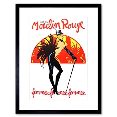 Image of Wee Blue Coo Burlesque Moulin Rouge Paris Girls Artwork Framed Wall Art Print 12X16 Inch