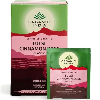 Image of Organic India Tulsi Cinnamon Rose Herbal Tea, Soothing &amp; Relaxing 25 Teabags