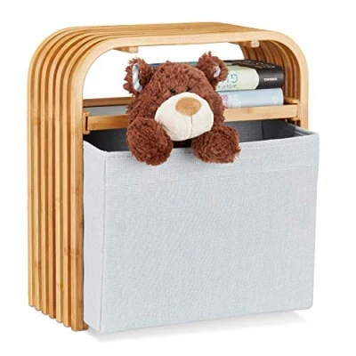 Image of Relaxdays Storage Ottoman, Designer Footstool with Box, Narrow Bamboo Stool, Natural