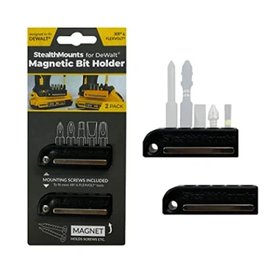 Image of StealthMounts Black Dewalt XR &amp; Flexvolt Magnetic Bit Holder Drill Organiser Perfect for Drills and Impacts (2 Pack)