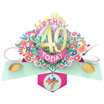 Image of Happy 40th Birthday 40 Today Pop Up Greeting Card Love Kate&#039;s Cards Her POP215MC40