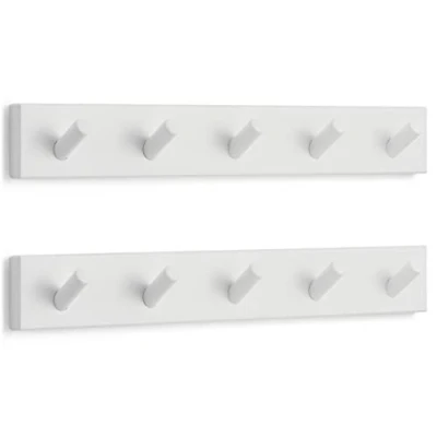 Image of LARHN White Coat Hooks Wall Mounted Rack (2 Pack) 5 for 43 cm All Fixings Included Quick &amp; Easy Installation