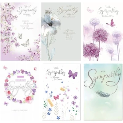 Image of 6 x Sympathy Condolence Cards Assorted Multipack 7.75x5.25&quot;