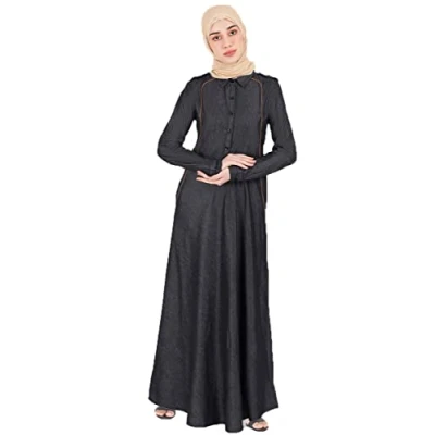 Image of Silk Route Slate Grey Pure Tencil Denim Abaya Maxi Dress Jilbab Medium