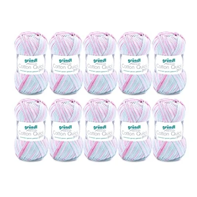 Image of Gründl Cotton Quick Print Knitting/Crochet Yarn (Colourful Made of 100% Cotton, Oeko TEX Certified, 50 g / 125 m, Needle Size: 3 4, 1 x g), Rose Mint White Mix Colour