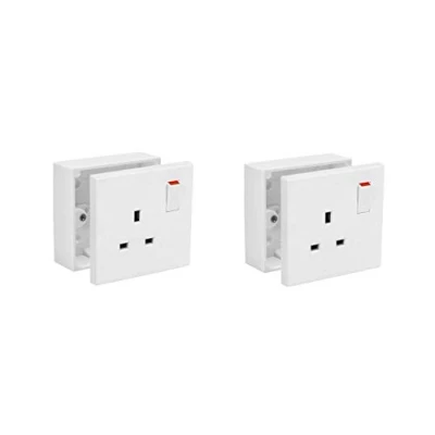 Image of SHP Electrical® 13A Single One Gang Switched Socket &amp; Premium Surface Mount 25mm Pattress Box 1 Set Electrical Switch Concealing Screw Caps Included (2)