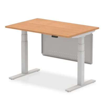 Image of Air 1200x800 Height Adjustable Desk Oak Silver Leg Modesty Panel