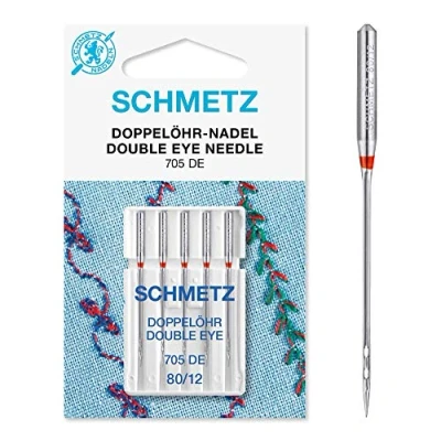 Image of Sewing Machine Needles Schmetz Double Eye, Size: 80/12, 3 Packets for The Price of 2! Includes Large Needle Threader