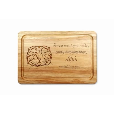 Image of Personalised Scottish Fold Cat Wooden Chopping Board Gift 30 x 20cm