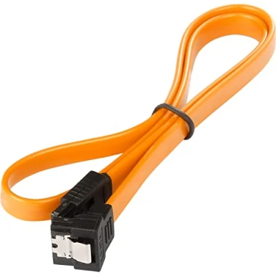 Image of POPPSTAR 1x 0.5m Sata 3 HDD SSD cable with clip plug straight to 90 degree right angle, up 6 Gbps, orange