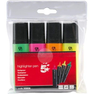 Image of 5 Star Highlighters Chisel Tip 1 5mm Line Assorted [Wallet 4]