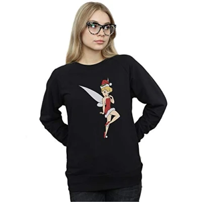 Image of Disney Women&#039;s Tinker Bell Christmas Sweatshirt Black Large
